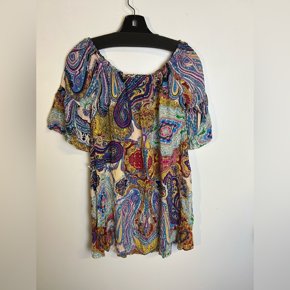 Umgee Usa Paisley Off-Shoulder Women's Top Blouse Boho Size M Flare Beach Resort